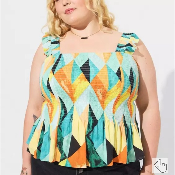 Torrid Peplum Washable Crinkle Gauze Smocked Tank Top - Picture 7 of 8